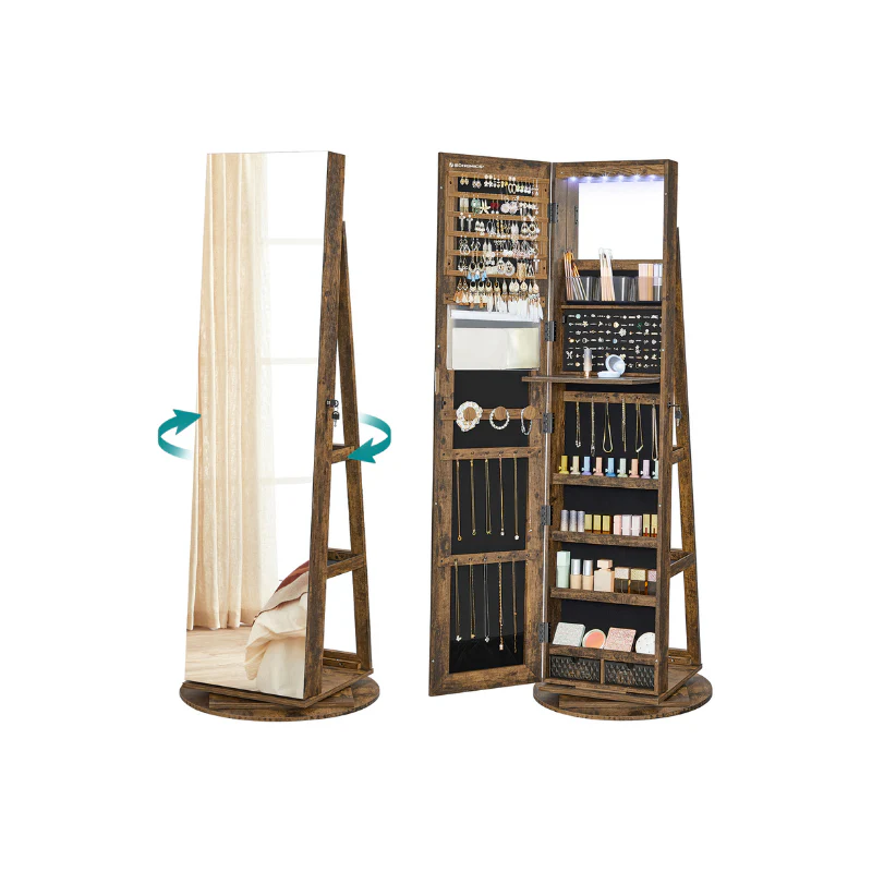 6 LEDs Lockable Mirror Jewelry Cabinet - Image 3